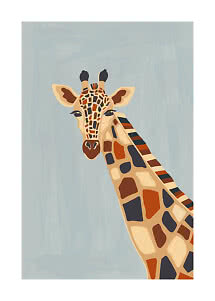 Illustration stylisée d’une girafe au long cou sur fond bleu clair