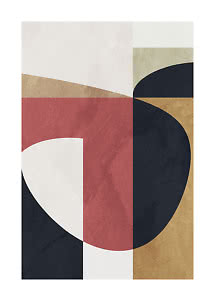 Poster astratto con forme geometriche in crema, rosa, nero e ocra
