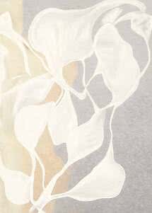 Abstract floral design with large white petals on a gray and beige background