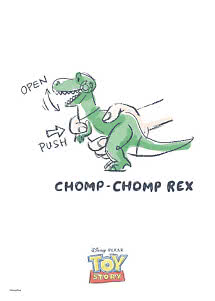 Disney Pixar Toy Story print with green Rex dinosaur and the text "Chomp-Chomp Rex".