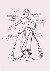 Disney-Prinzessin im rosa Kleid mit handschriftlichen Sprüchen, Schmetterlingen und kleinen Vögeln