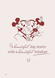 Disney-Poster mit Micky und Minnie Maus in einem Herz und Spruch über einen schönen Tag und Mindset