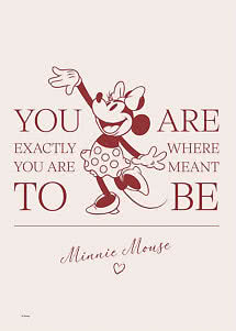 Minnie-Maus-Poster mit dem Spruch "You are exactly where you are meant to be" auf blassrosa Hintergrund