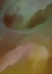 Abstrakt mønster i bløde rosa, beige og olivengrønne toner