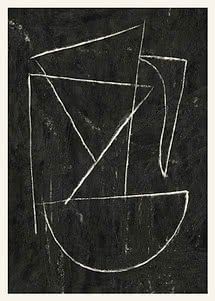 Decorazione da parete astratta nera con linee geometriche bianche e curve