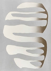 Broad cream fingers stacked down a pale grey ground, darkening to soft bronze along their right edges