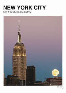 Poster med Empire State Building i New York City i skymning med fullmåne