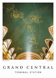 Affiche de Grand Central Terminal avec plafond vert et constellations dorées à New York