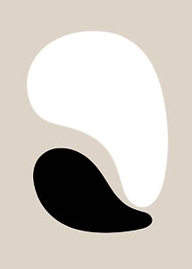 Abstract poster with organic black and white shapes on a beige background