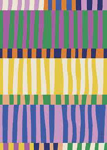 Abstract pattern of uneven vertical stripes in wide horizontal color bands.