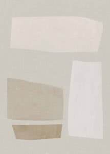 Abstract wall art with soft geometric shapes in beige, gray and white on a textured background