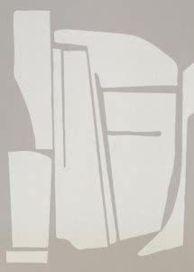 Motif abstrait avec formes organiques blanches sur fond gris clair