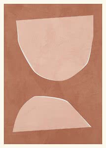 Abstract poster with two light pink organic shapes on a textured brown background