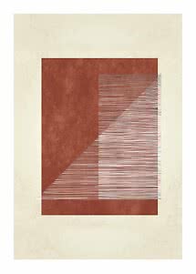 Poster astratto con rettangolo color ruggine e sottili linee bianche su sfondo crema