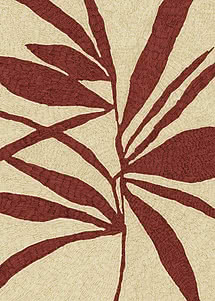 Museumsplakat med ATELIER ESENCIA i antikvaversaler over teglrøde blade, der folder sig ud over et sandgult billedfelt