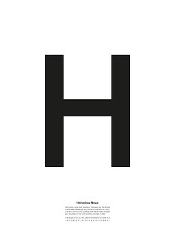Minimalistisches Poster mit großem schwarzem H und Helvetica-Neue-Text auf weißem Hintergrund