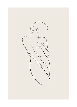 Minimalist line drawing of a female figure in profile on a beige background