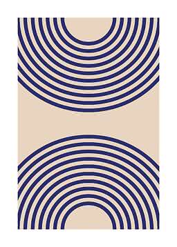Motivo astratto con archi concentrici blu scuro su sfondo beige