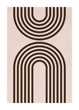 Abstract poster with brown curved lines in a mirrored pattern on a light pink background