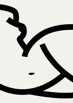 Abstrakte schwarze Linienzeichnung eines Gesichts im Profil auf hellem Hintergrund