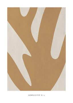 Abstract poster with beige organic shapes on a cream background and the text “Simplicité No. 1”.