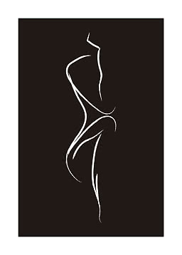 Dibujo lineal abstracto de un cuerpo femenino en blanco sobre fondo oscuro