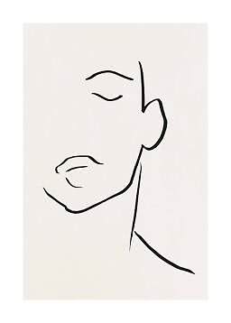Dibujo lineal minimalista de un rostro de perfil sobre fondo beige