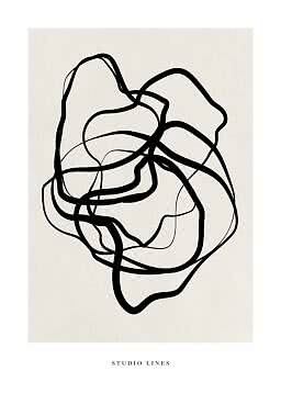 Abstract black line drawing with organic shapes on a cream background, text at the bottom.