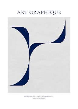 Minimalist poster with dark blue abstract curves and the text Art Graphique on a light background