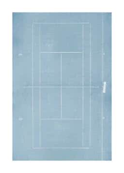 Affiche abstraite bleue avec fines lignes géométriques blanches et petit détail vertical à droite