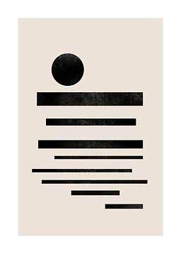 Abstract poster with black circle and horizontal black lines on a beige background