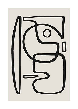 Dibujo abstracto de líneas negras de un rostro de perfil sobre fondo beige claro