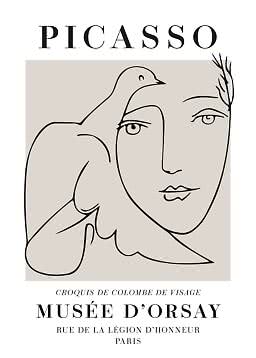 Picasso poster with minimalist line drawing of a face and dove, Musée d'Orsay, Paris