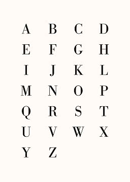 Poster with alphabet A-Z in black serif letters on a light beige background