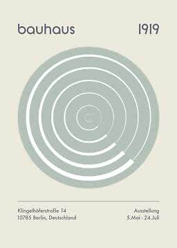Bauhaus-Plakat von 1919 mit konzentrischen Kreisen und Ausstellungsangaben für Berlin.