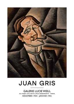 Poster con ritratto cubista di un uomo in abito scuro, per una mostra di Juan Gris a Parigi
