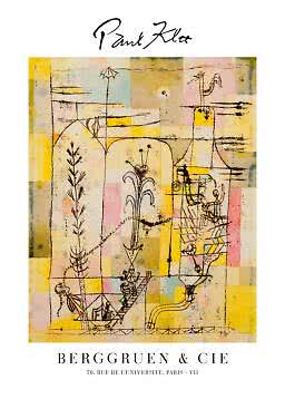 Paul Klee kunstplakat med abstrakte sorte linjer og former i gule, rosa og beige toner