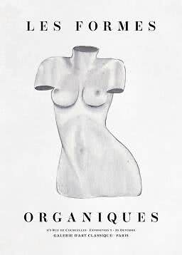 Art poster with sketch of a female torso in gray tones and French text on a white background