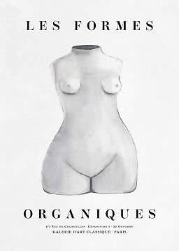 Poster with watercolor female torso and French text on a white background