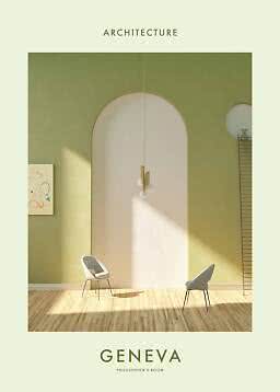 Poster of a minimalist green interior with arched wall, two chairs, and Geneva text