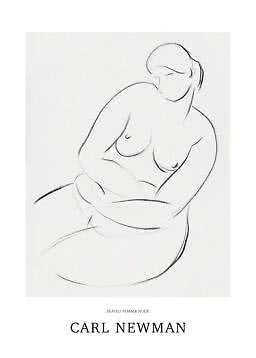 Poster with minimalist line drawing of a seated nude woman by Carl Newman