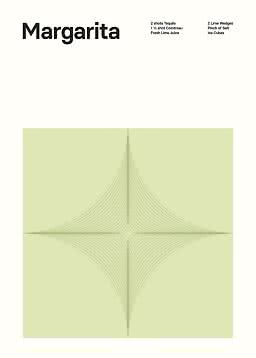 Minimalistisches Margarita-Poster mit Zutatenliste und grünem geometrischem Sternmotiv