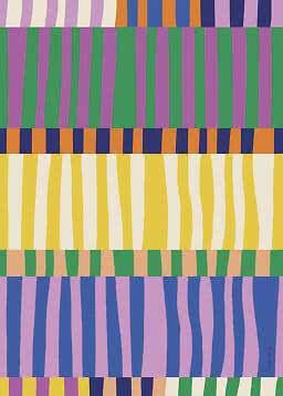 Colorful abstract pattern with wavy vertical stripes in wide horizontal bands