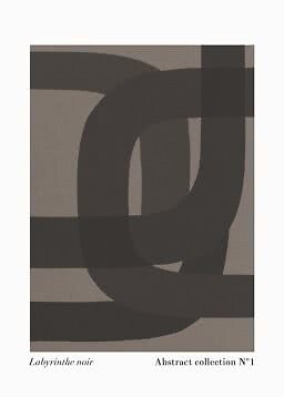 Poster astratto con forme curve nere e blocchi su sfondo beige