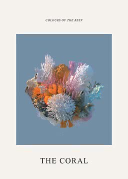 Plakat med farverigt koralrev på blå baggrund og teksten "The Coral"