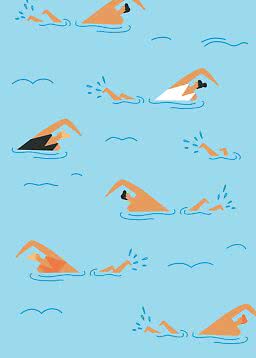 Pattern of stylized freestyle swimmers on a light blue background