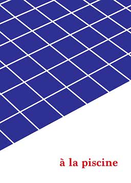 Graphic design of blue tiles on a white background with red "à la piscine" text at the bottom