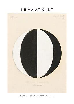 Abstrakt Hilma af Klint-plakat med sort-hvid oval form på lys baggrund