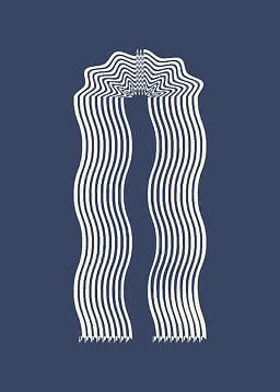 Abstract design with wavy cream lines on a blue background