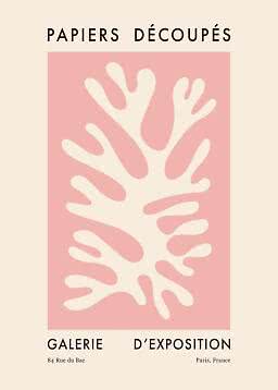 Poster with cream coral silhouette on pink background and French exhibition text.